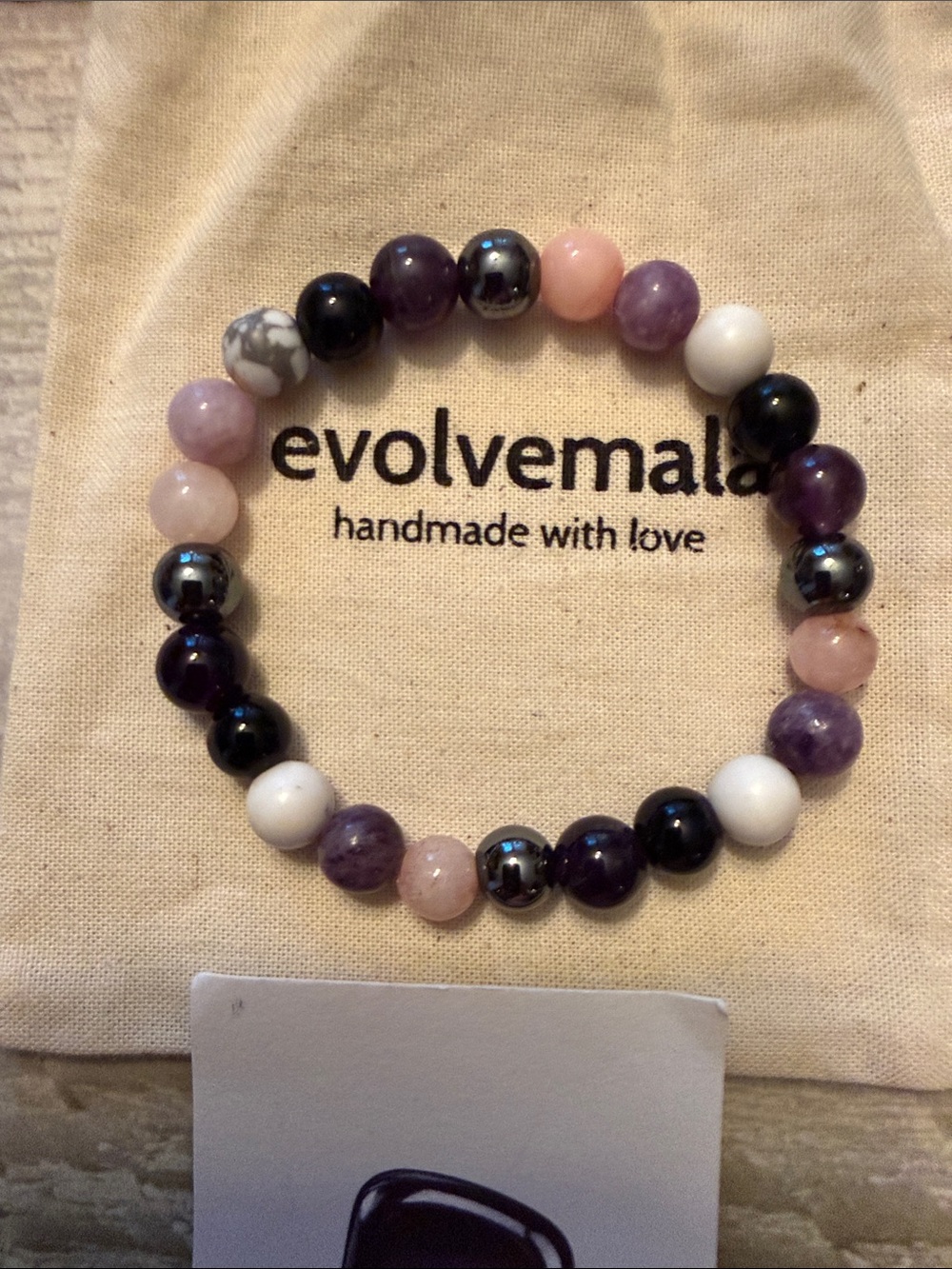 Evolvemala Cream Drawstring Mini Pouch w Bracelet NWT